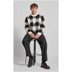 HUGO Oversized Sweater Jacquard Check Preppy‎ Academic Luxury England SZ L